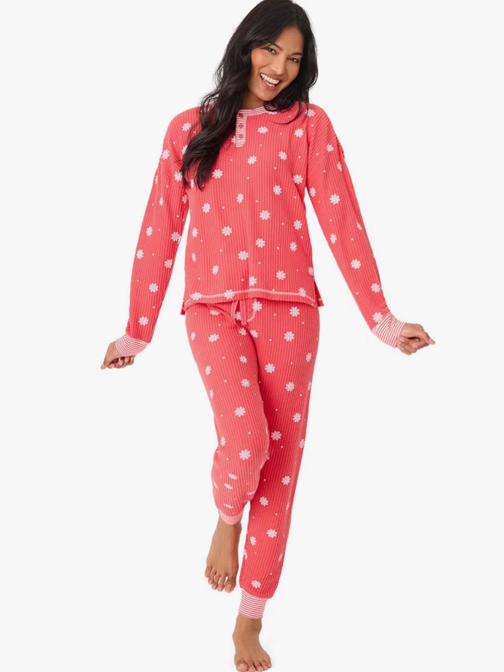 NWT PJ SALVAGE [$90] Pink Snowflake Polka Dot Thermal Pajama Set - Picture 4 of 4